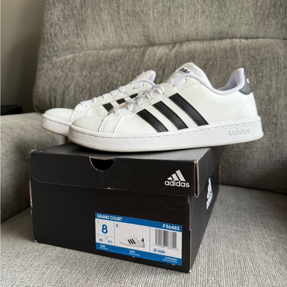 New Adidas Grand Court White and Black Sneakers Size 8